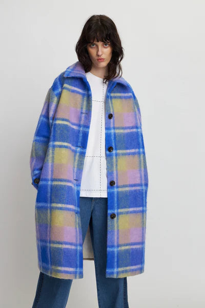 Checkered wool coat deals